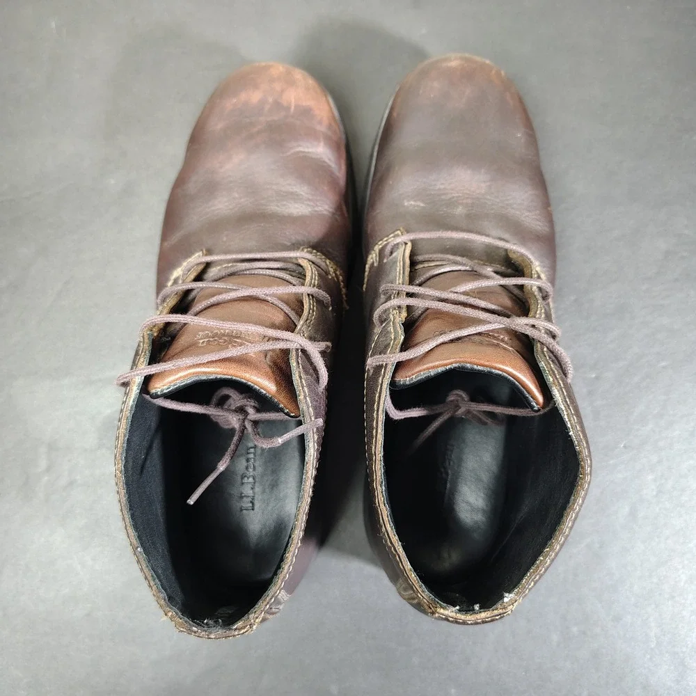 LL Bean Boots Mens 9 Brown Leather Waterproof Chukka 270751 Lace Up Ankle Shoes